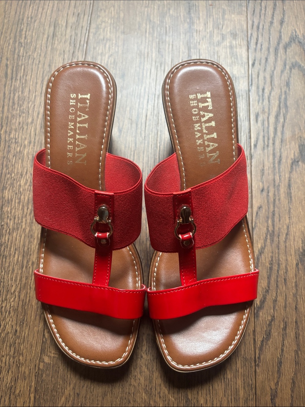 Italian Shoemakers Red Two‑Strap Slide Sandals for Women